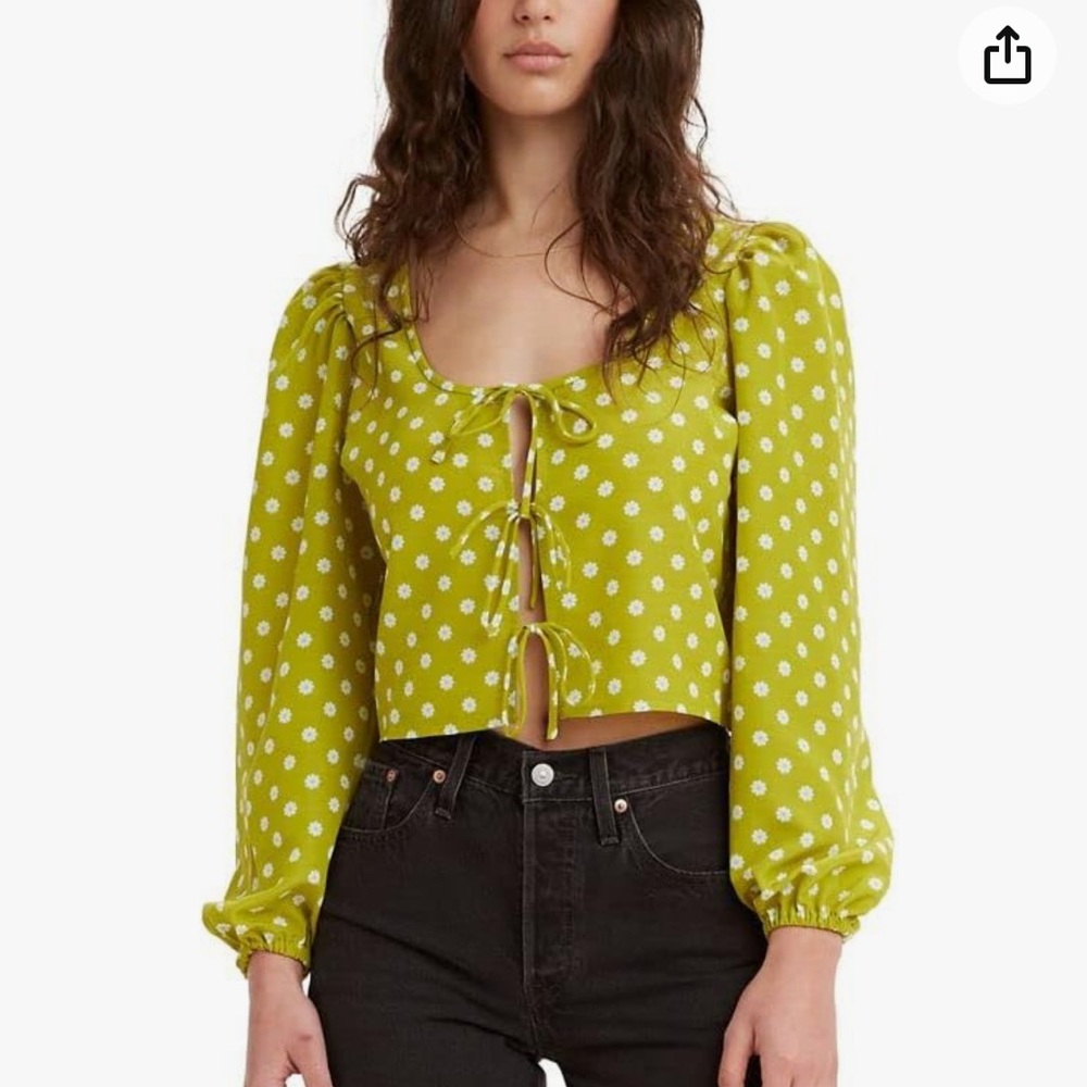 Levi’s Women’s Embry Tie Blouse Sweet Daisy Split Pea Ditsy Floral Retro Small - Picture 2 of 9